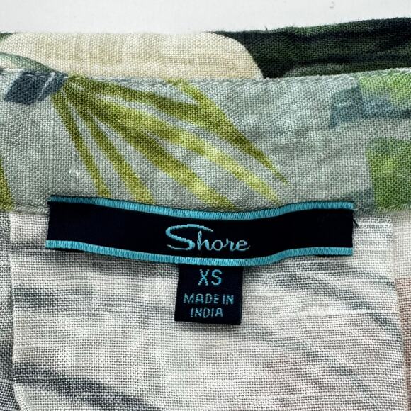 SHORE Linen-Blend Short Sleeve Top Button Down Shirt Tunic Coverup Floral XS - Picture 9 of 10